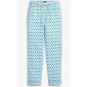 J. Crew Women's Linen Blue White Floral Elastic Waistband Pants Size 6